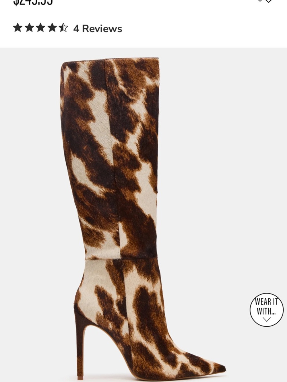 Steve Madden Wide Calf Brown and White Cowhide-Pattern Knee-High Stiletto Boots